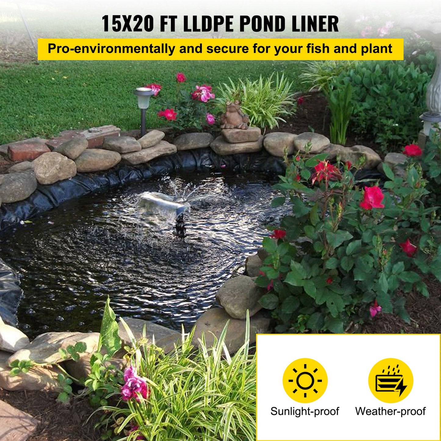 VEVOR LLDPE Pond Liner 15x20 Ft, Pond Liner Fish and Duck Ponds