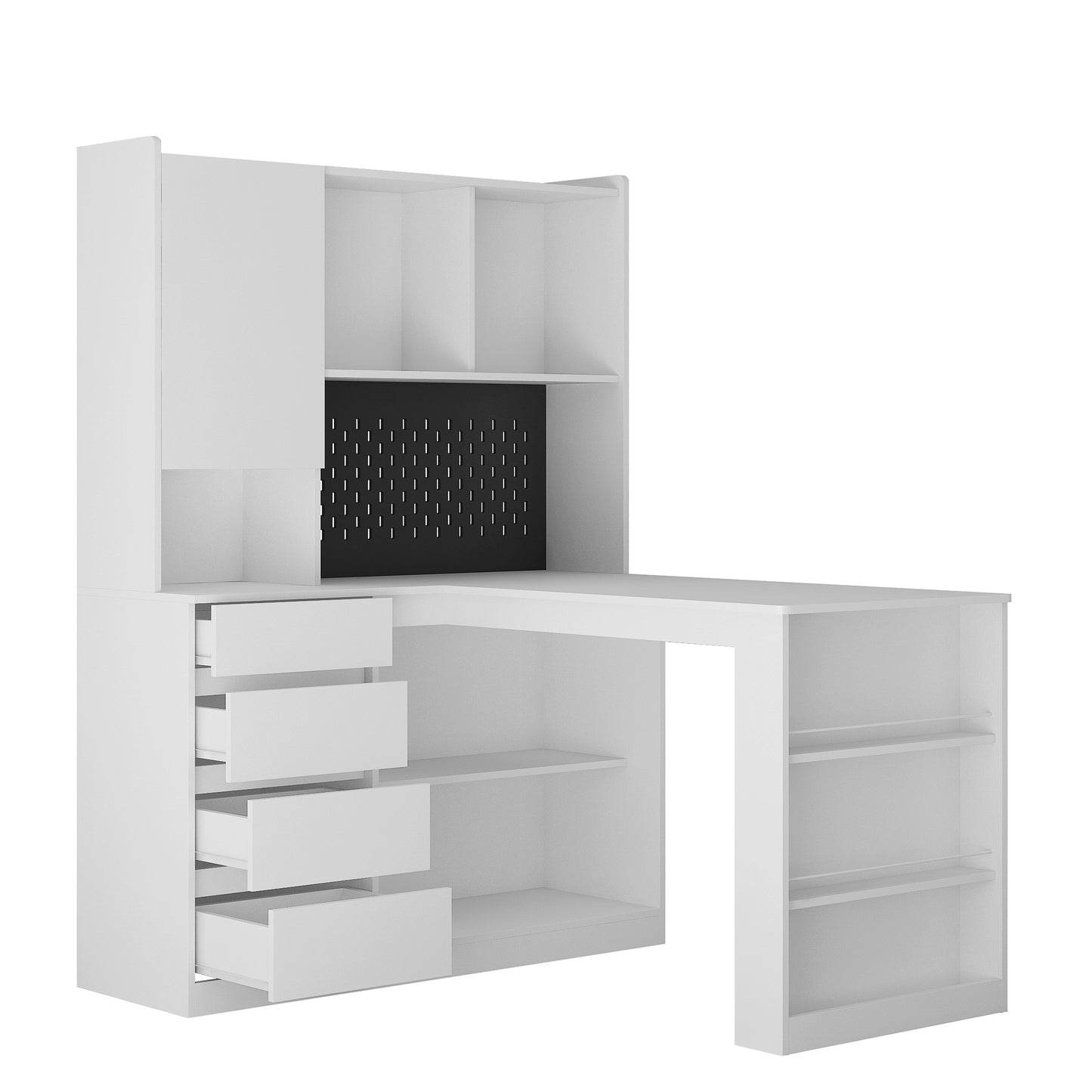 L Shaped Desk With Charger, Computer Desk With Drawers, Bookshelf, with LED Light,