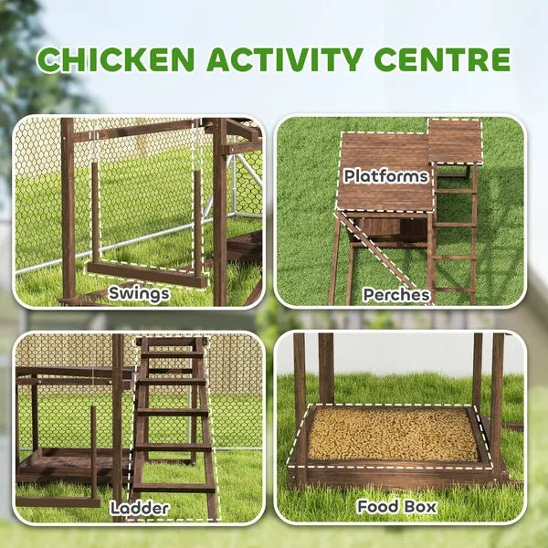 Wooden Chicken Activity Play Set With Perch, Swing, Ladder, Platforms, Feeder Storage