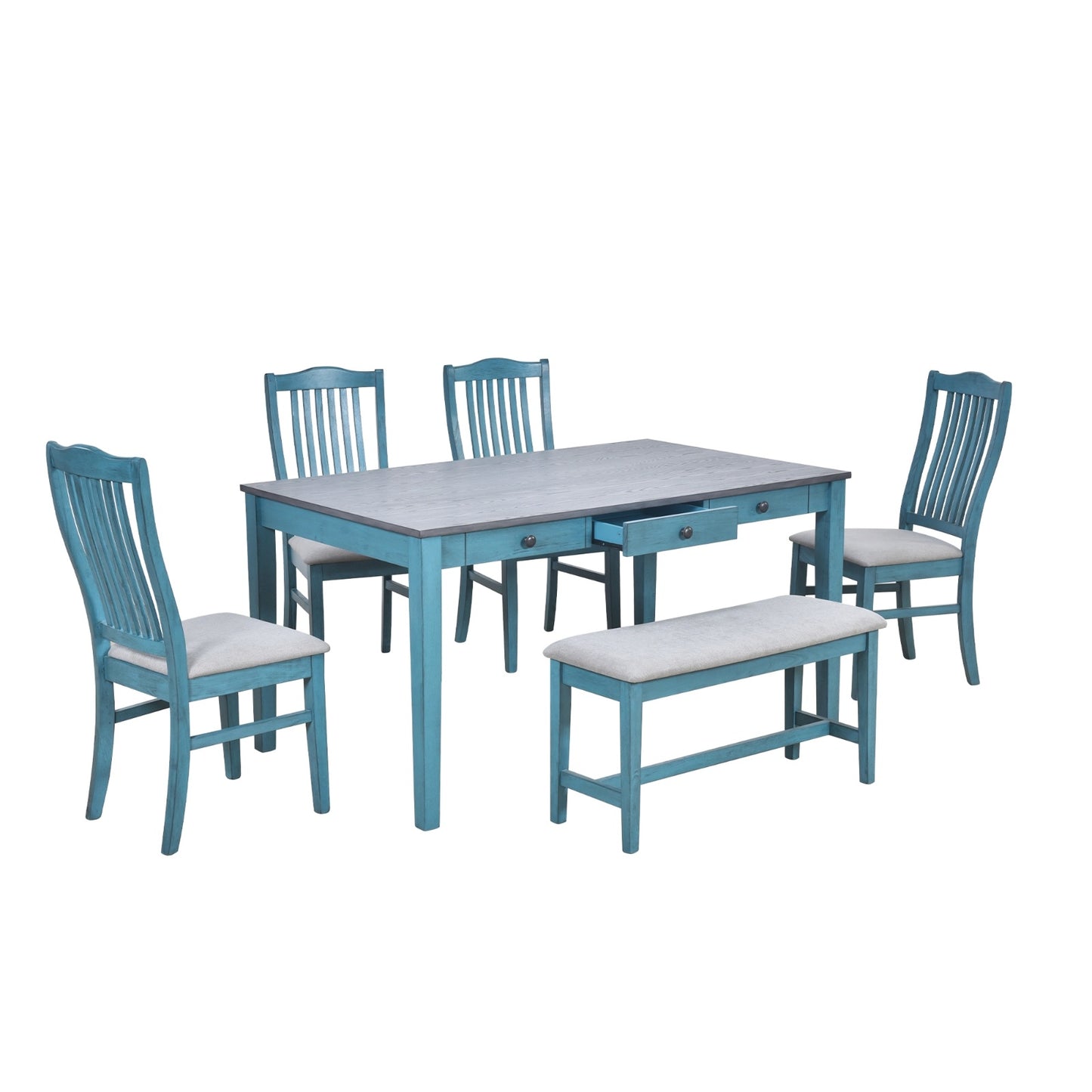 6-Piece Table Set With Drawer & Upholstered Chairs