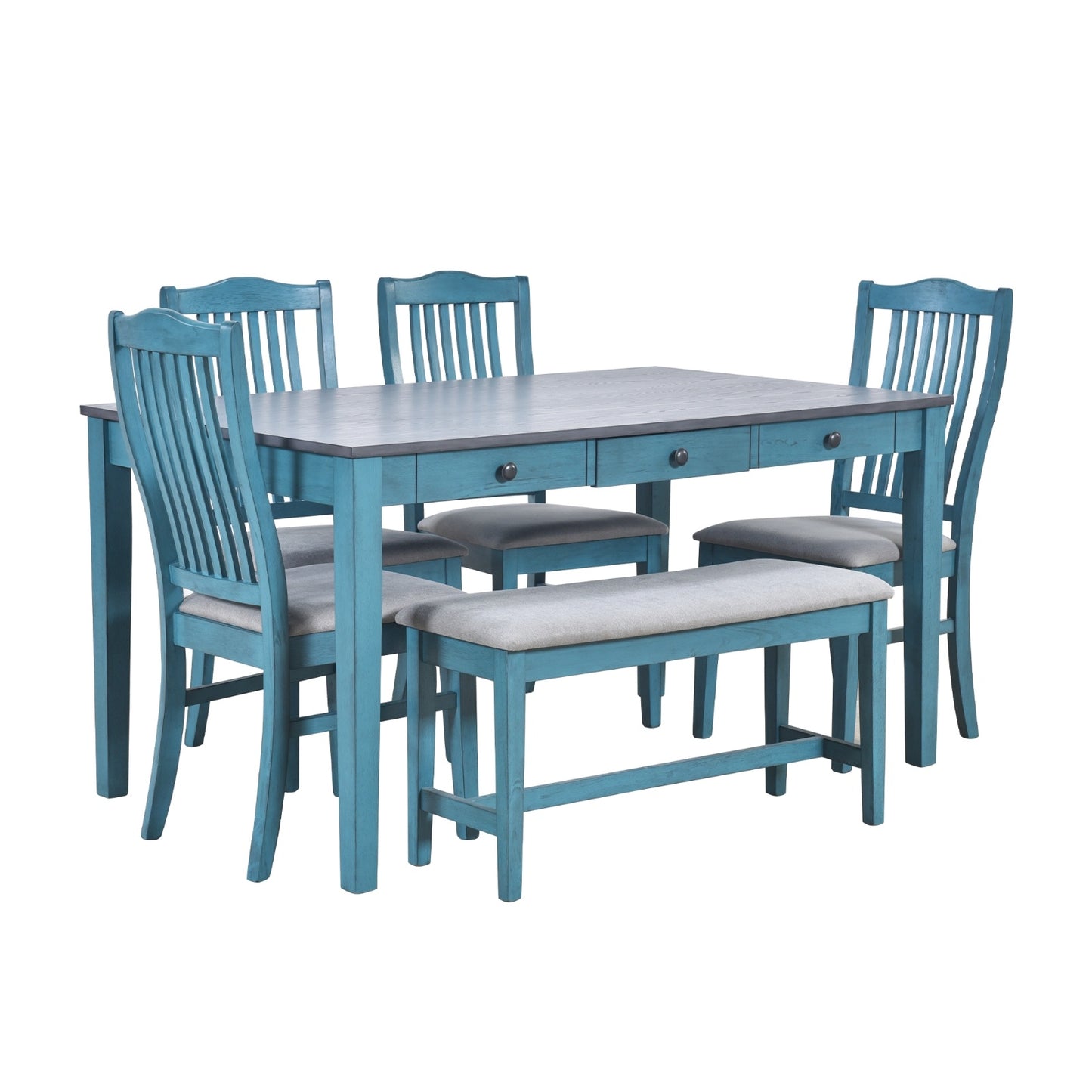 6-Piece Table Set With Drawer & Upholstered Chairs