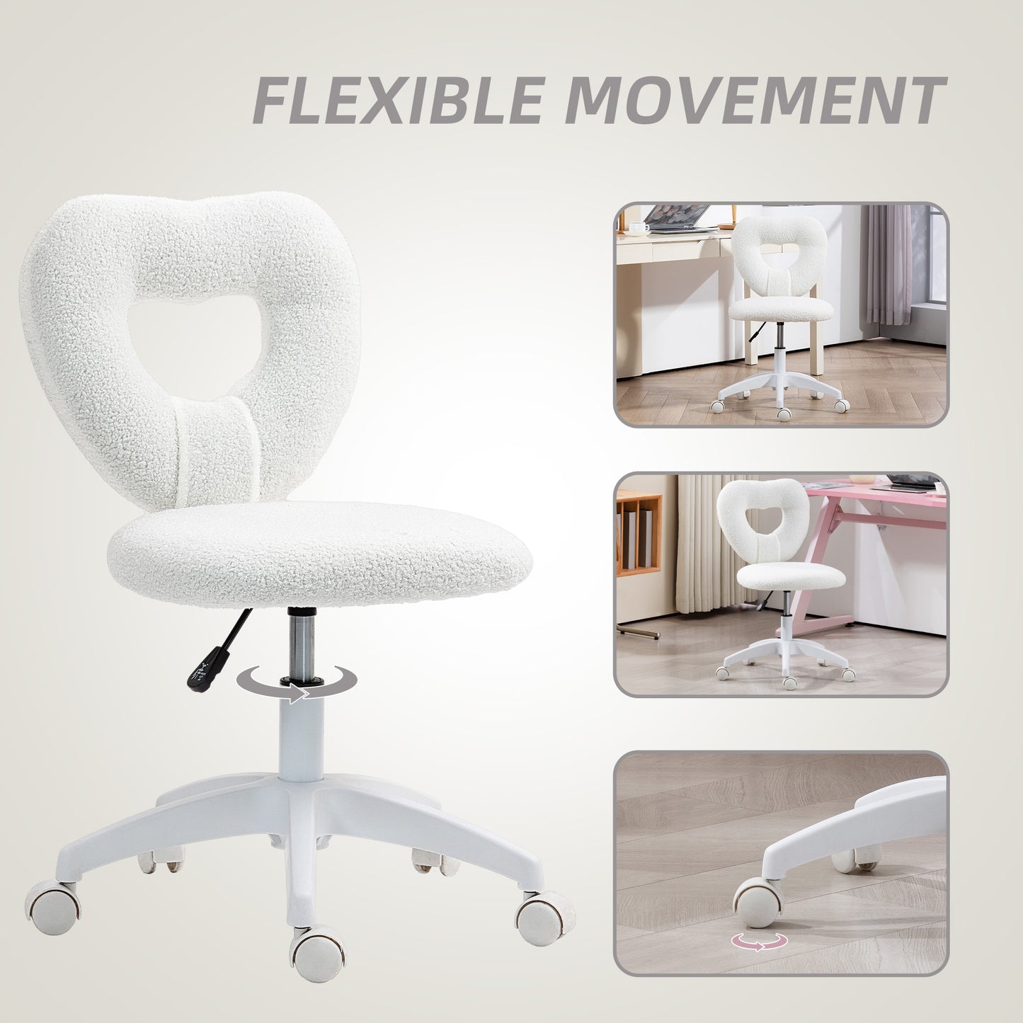Teddy Fleece Heart Chair With Swivel Wheels