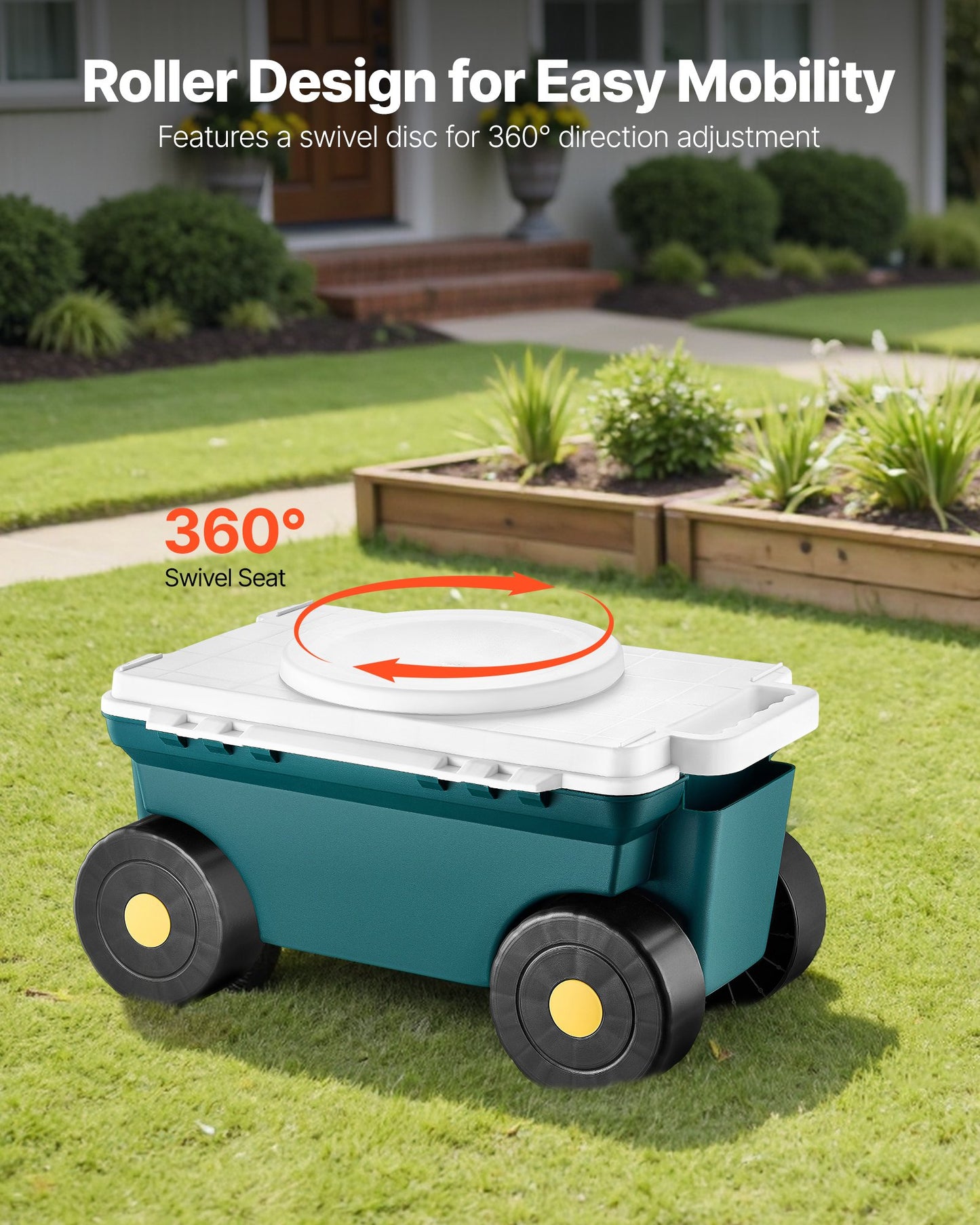 Rolling Garden Cart With Seat 276 Lbs Plastic Garden Scooter Storage Bin & Seat