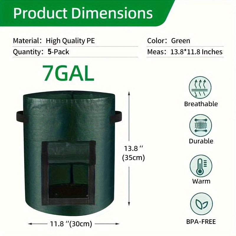 5 Packs, 10 Gallon Breathable Fabric Grow Bags- Aeration Potato Planters with Access Flap, Sturdy Handles, and Lightweight Design