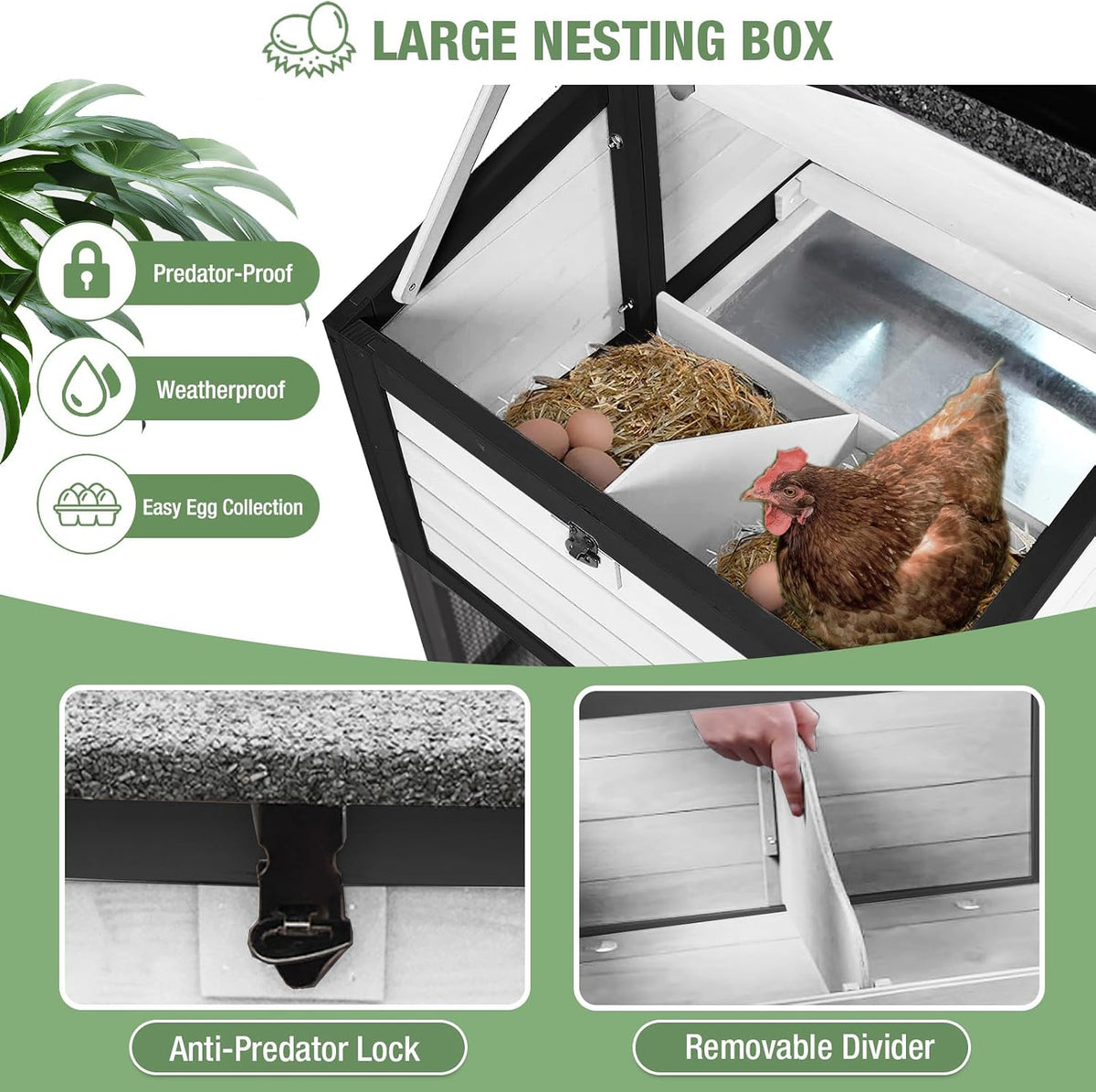 Mobile Chicken Coop with Wheels, Large Outdoor Hen House with Run for 4-6 Chickens, Weatherproof Asphalt Roof, Sanctionable Nesting Box & Pull-Out Tray, 6ft L x 2ft W x 3ft H - Black     Free K–12 Curriculum PDF Digital Download Included