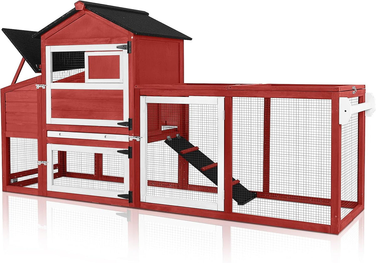Mobile Chicken Coop with Wheels for 4-6 Chickens, Large Outdoor Hen House with Run, Weatherproof Asphalt Roof, Sanctionable Nesting Box & Pull-Out Tray, 6ft L x 2ft W x 3ft H - Red   Free K–12 Curriculum PDF Digital Download Included