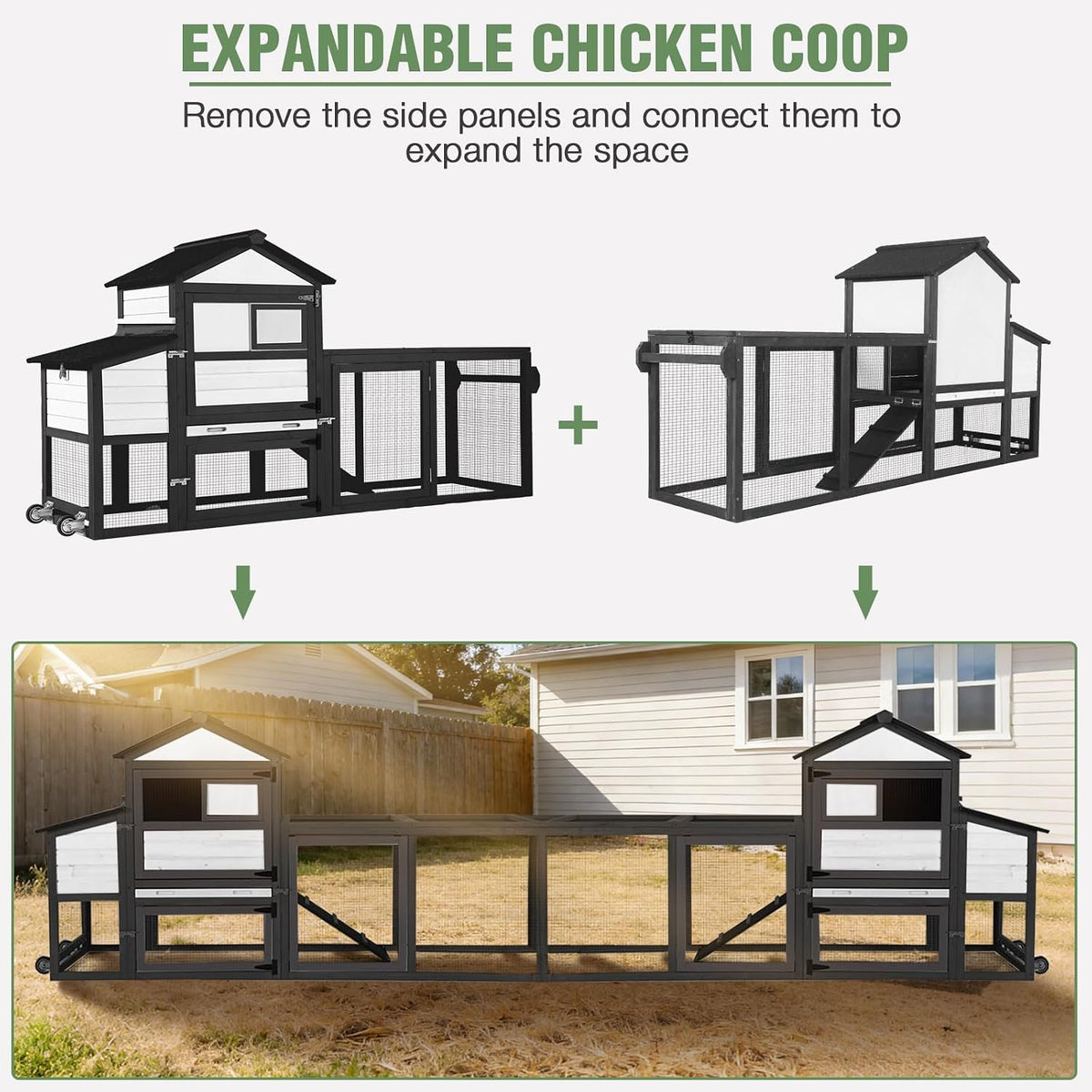Mobile Chicken Coop with Wheels, Large Outdoor Hen House with Run for 4-6 Chickens, Weatherproof Asphalt Roof, Sanctionable Nesting Box & Pull-Out Tray, 6ft L x 2ft W x 3ft H - Black     Free K–12 Curriculum PDF Digital Download Included