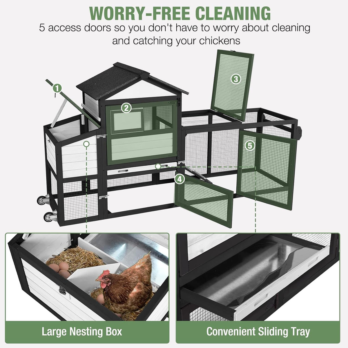 Mobile Chicken Coop with Wheels, Large Outdoor Hen House with Run for 4-6 Chickens, Weatherproof Asphalt Roof, Sanctionable Nesting Box & Pull-Out Tray, 6ft L x 2ft W x 3ft H - Black     Free K–12 Curriculum PDF Digital Download Included