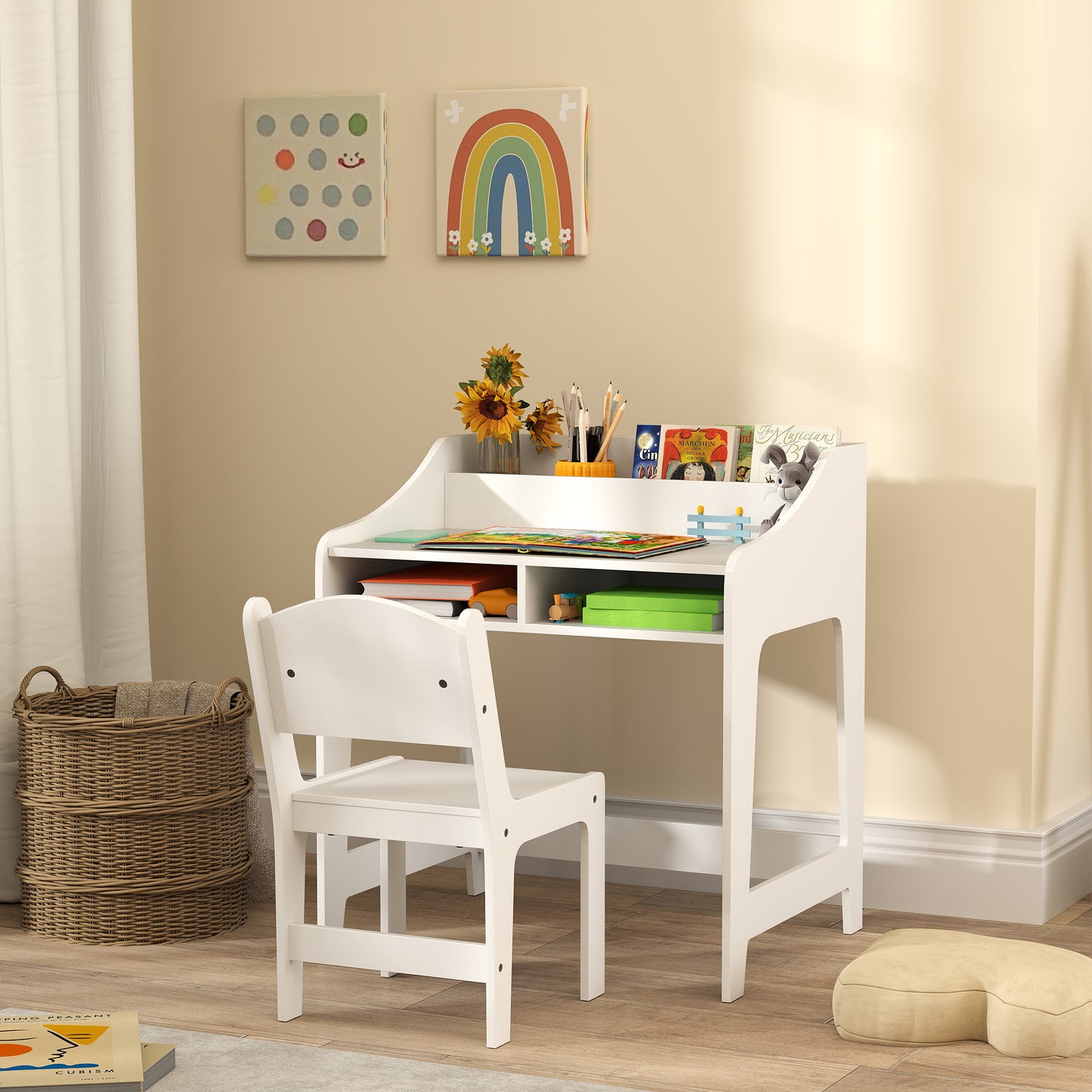 Extra Small Childs Desk And Chair Set With Storage And Shelves