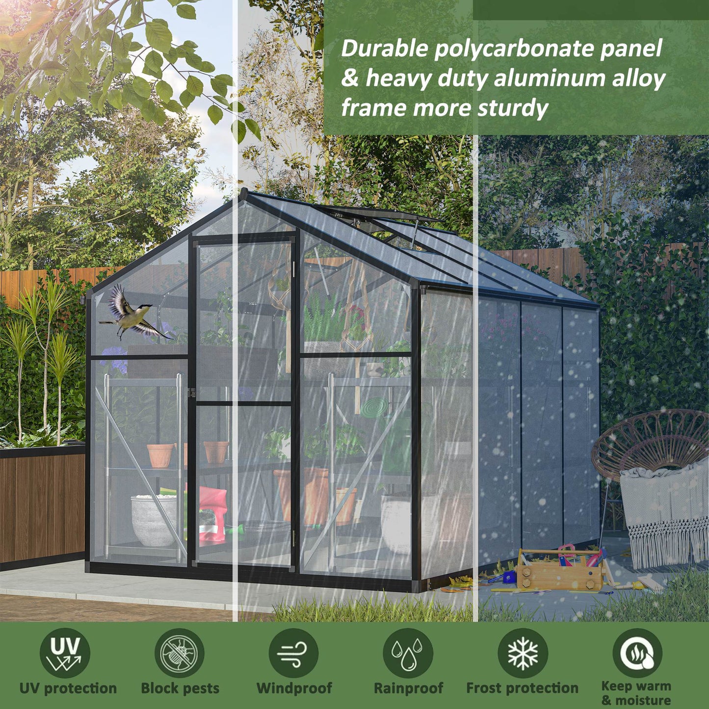 6x8 FT Polycarbonate Greenhouse