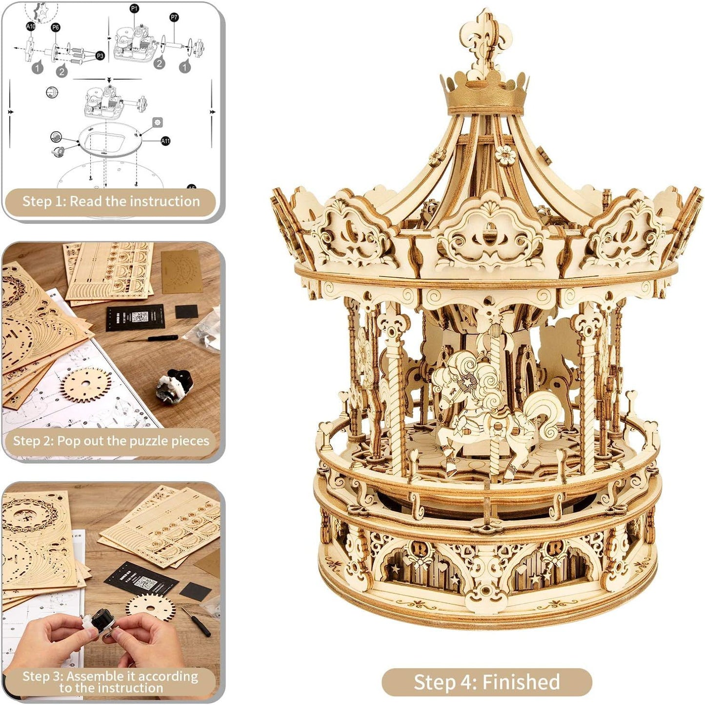 Robotime Rokr 3D Wooden Music Box Puzzle Kits Rotating