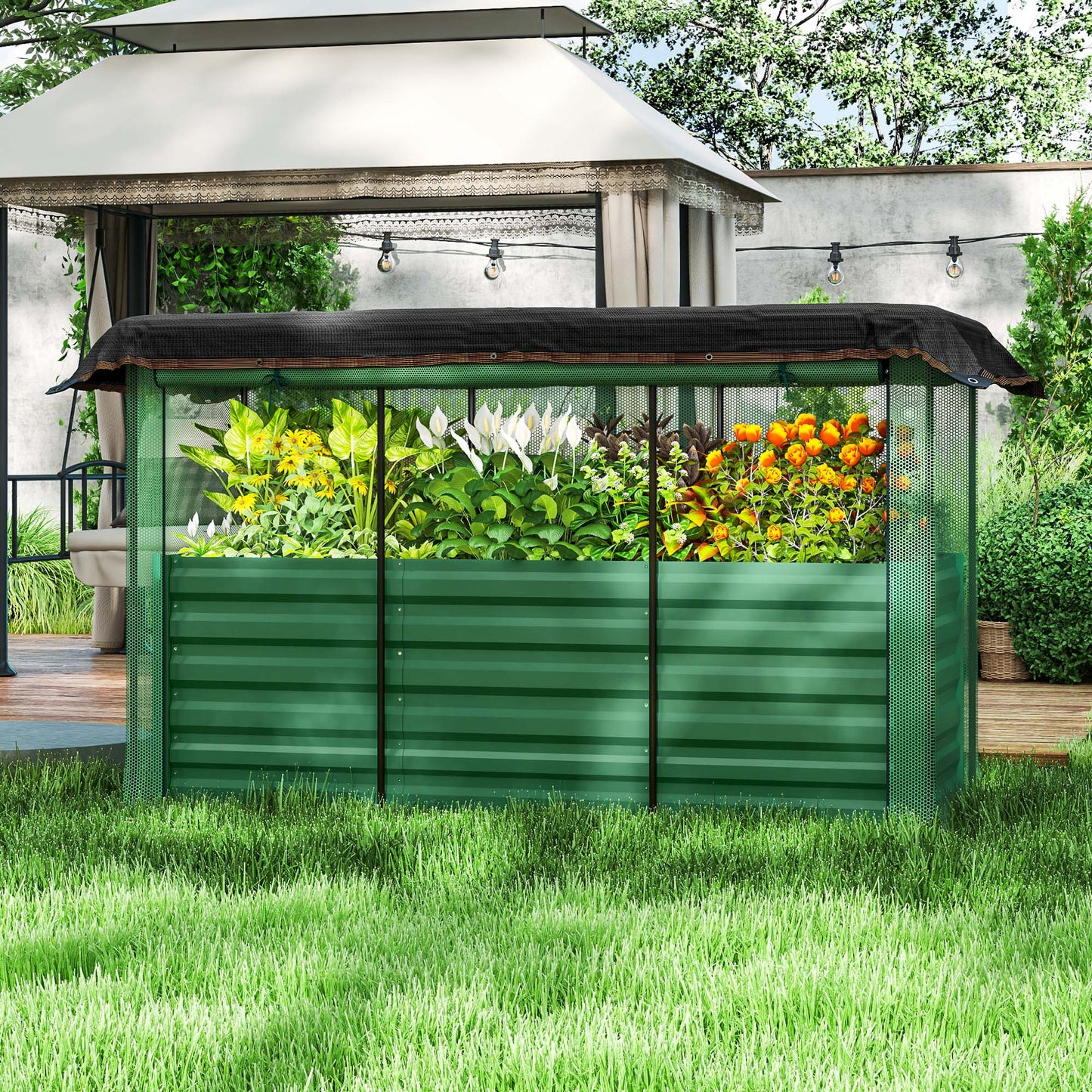 Galvanized Steel Planter Box with Crop Cage and Shade Cloth