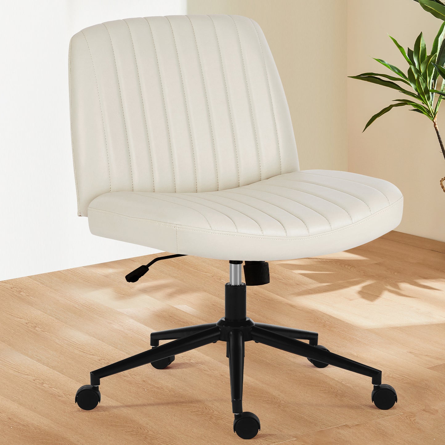 Armless Swivel Fabric Height Adjustable Wide Seat