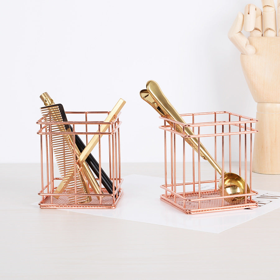 rose gold square round pen holder sundry desktop