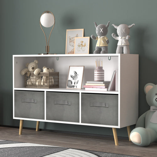 Children's Bookshelf With Foldable Fabric Drawers