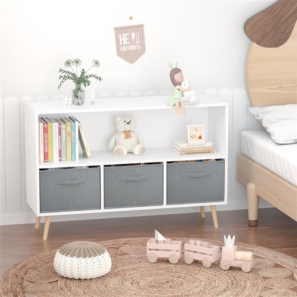 Children's Bookcase With Foldable Fabric Drawers, Children's Book Display