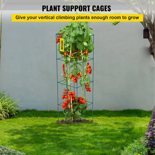 VEVOR Tomato Cages, 10 Packs Square Plant Support Cages, Green PVC-Coated Steel Tomato Towers For Climbing Vegetables, Plants, Flowers, Fruits Garden