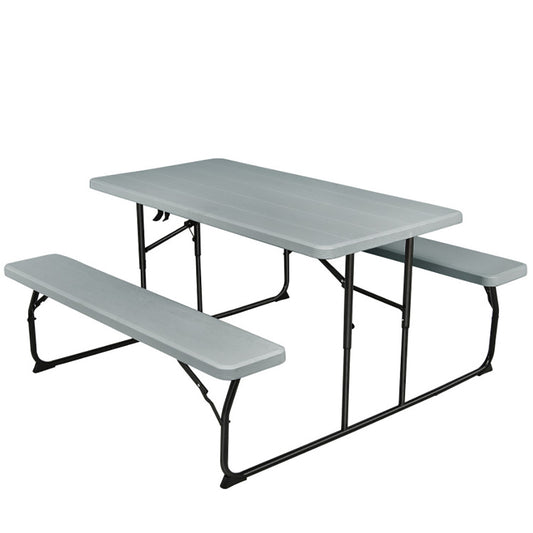 Indoor And Outdoor Folding Picnic Table Bench Set With Wood-like Texture