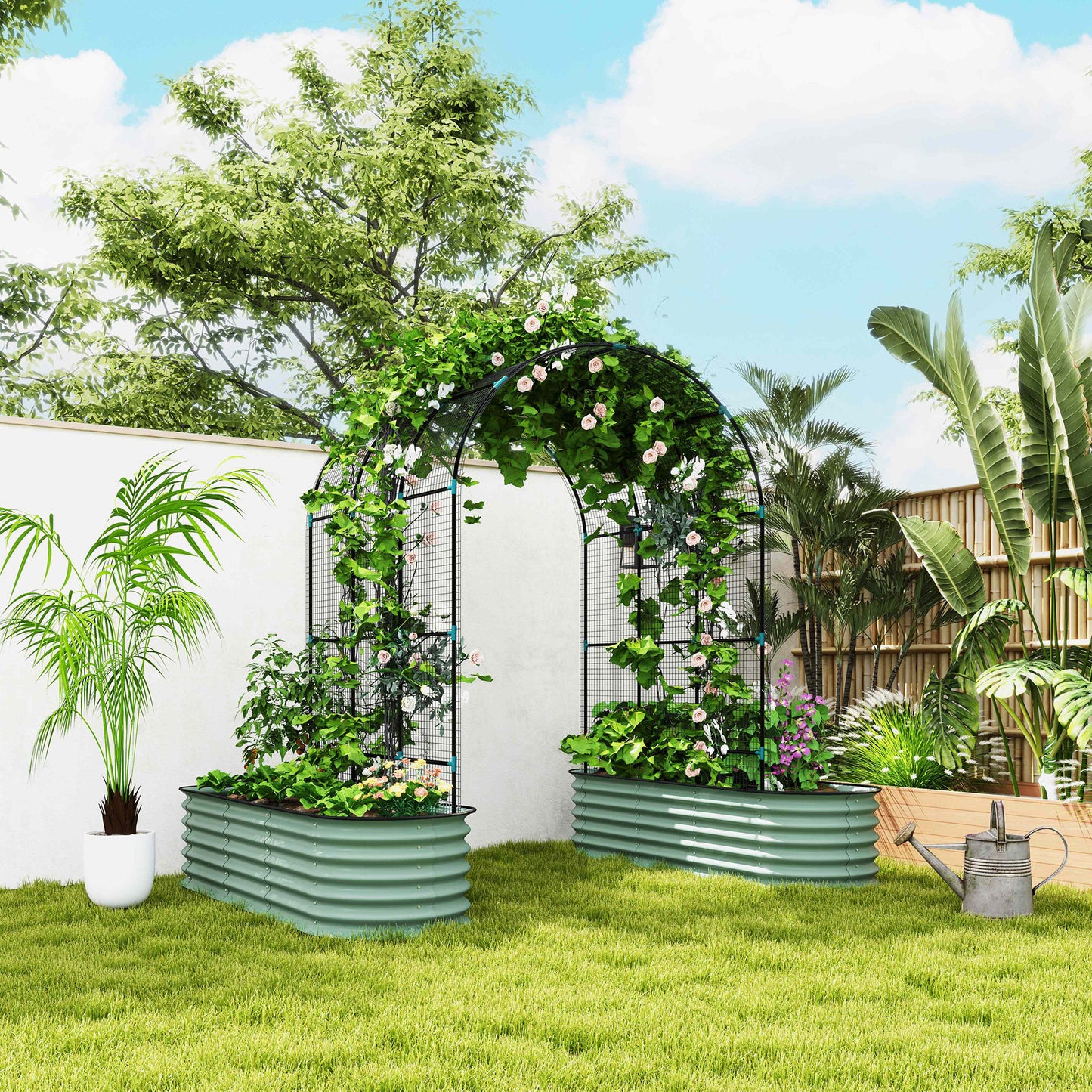 Raised Garden Beds Set with Arch Trellis