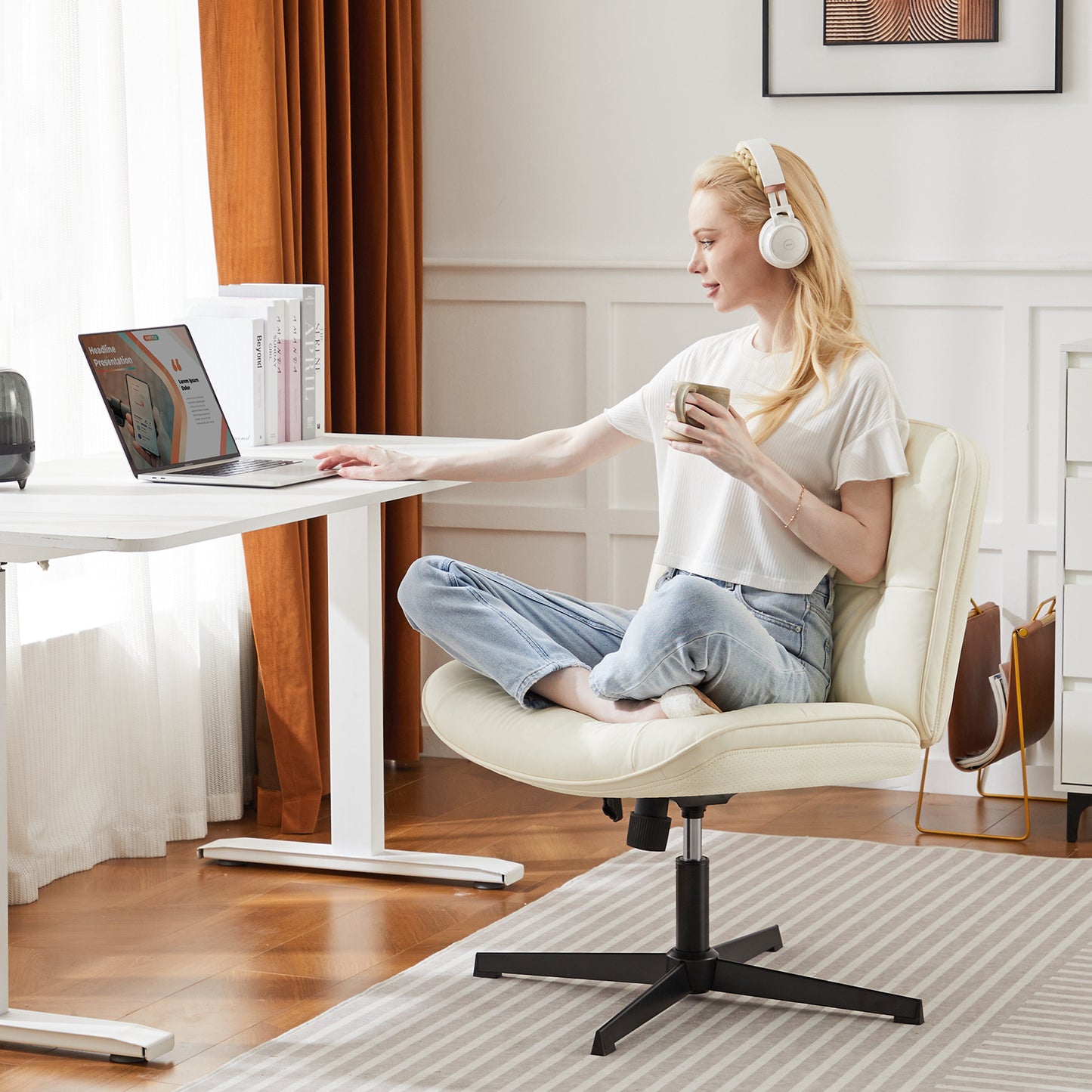 Armless Office Desk Wide Seat No Wheels
