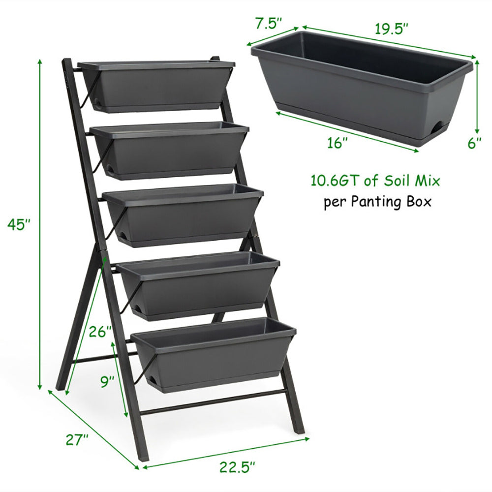 5-Tier Raised Garden Bed With Water Drainage