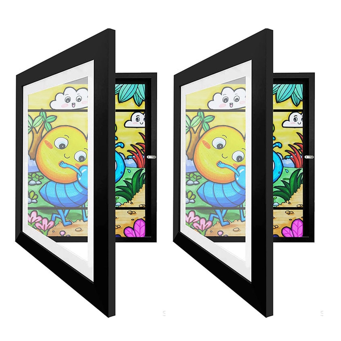 Kids Art Frame Front Opening Wooden Frame Artwork Display Storage