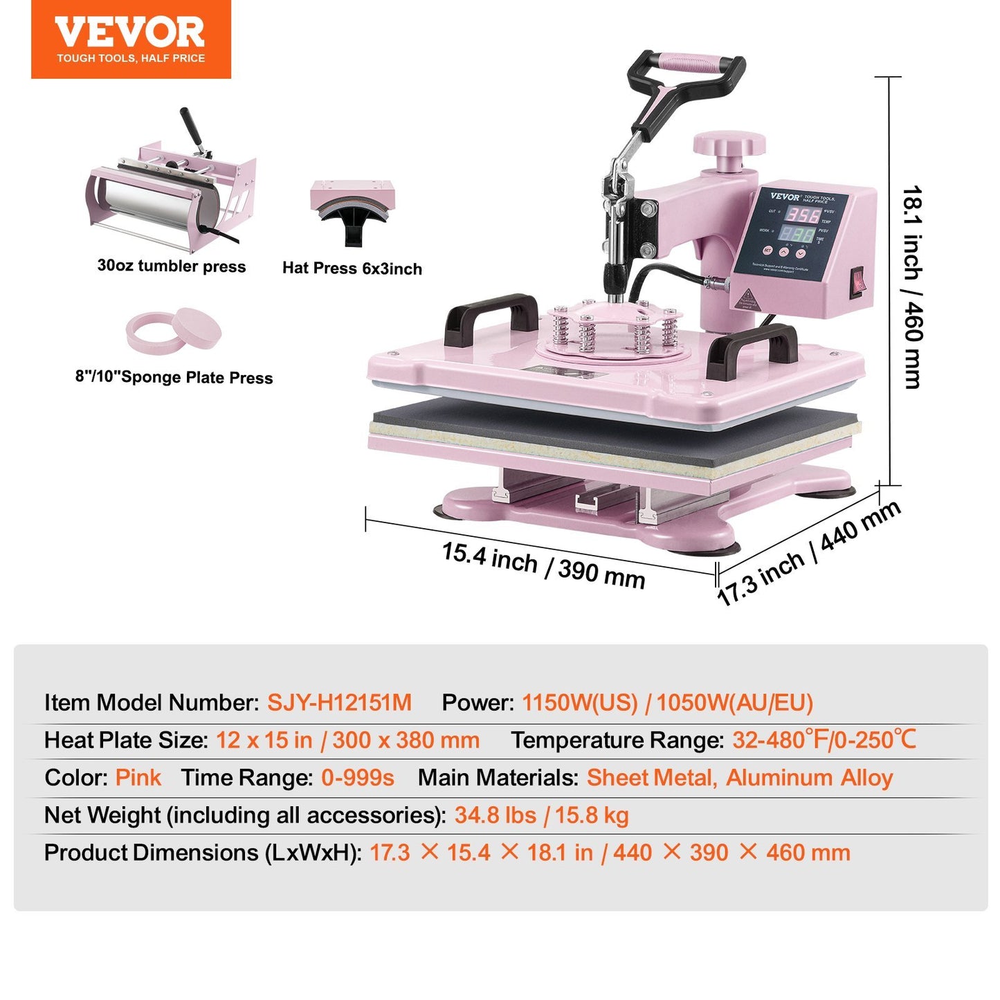VEVOR Heat Press Machine 12x15 In 5 In 1 Craft Kit