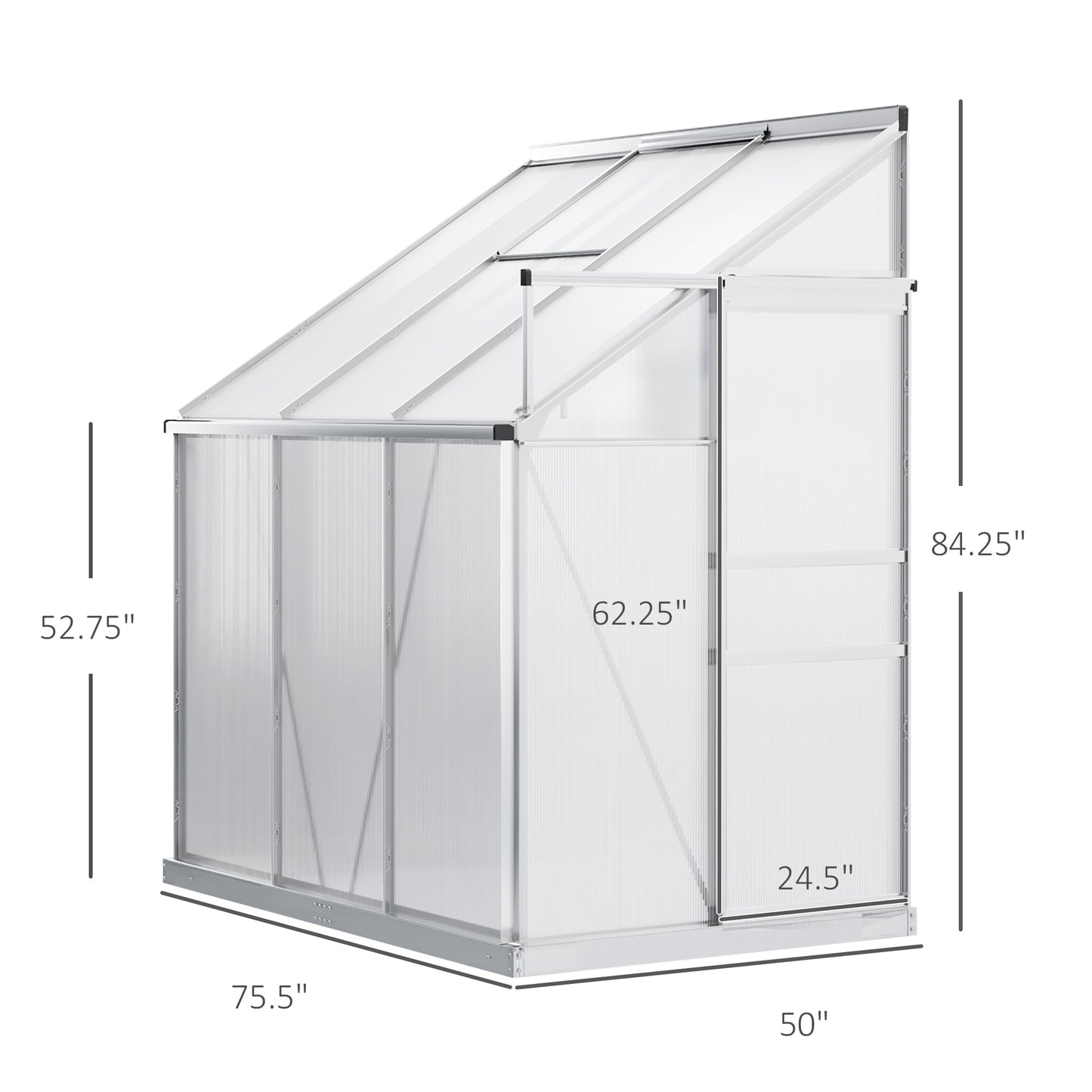 6' x 4' Lean-to Greenhouse Polycarbonate Walk-in Garden Greenhouse with Adjustable Roof Vent