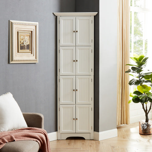 High Storage Corner Cabinet With Door And 4 Shelves