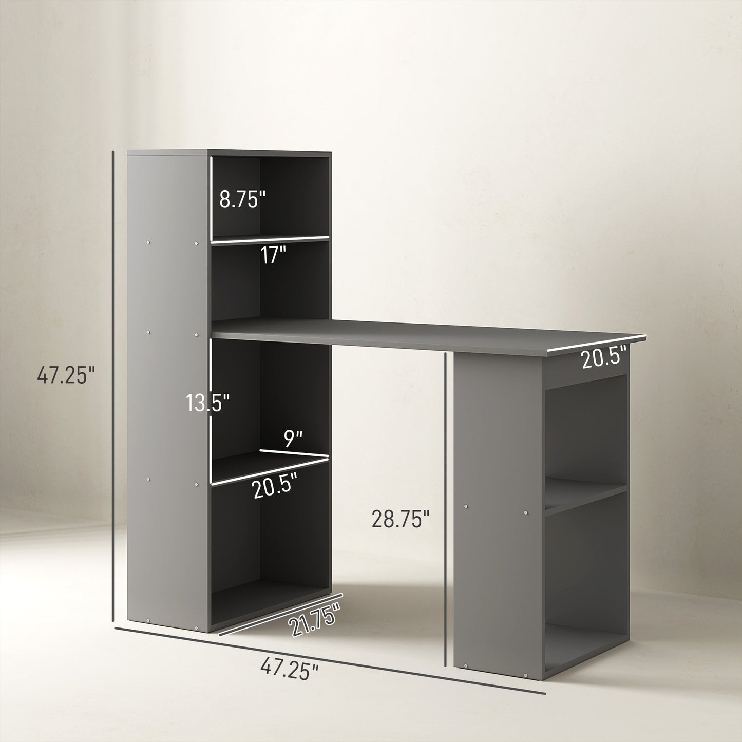 Compact Computer Desk , Writing Table Workstation With Bookshelf