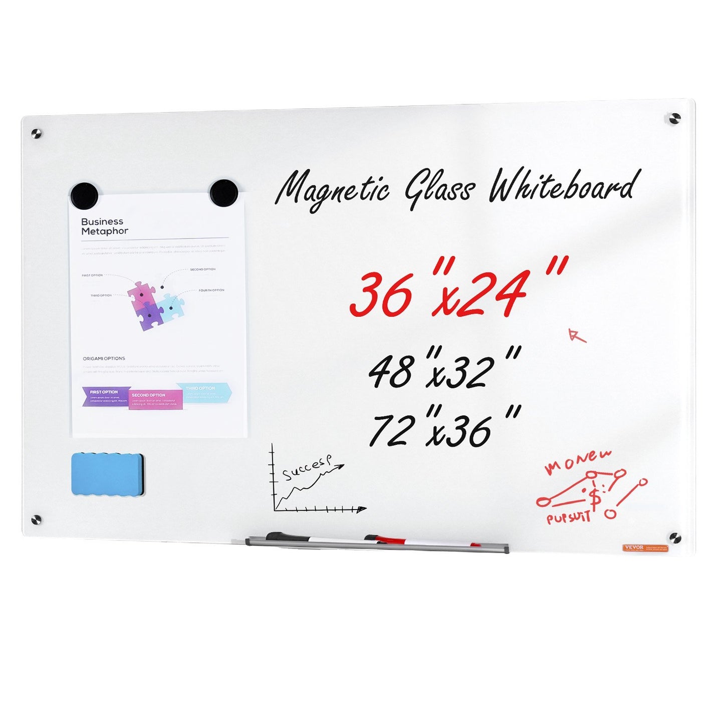 Magnetic Glass Whiteboard 36x24