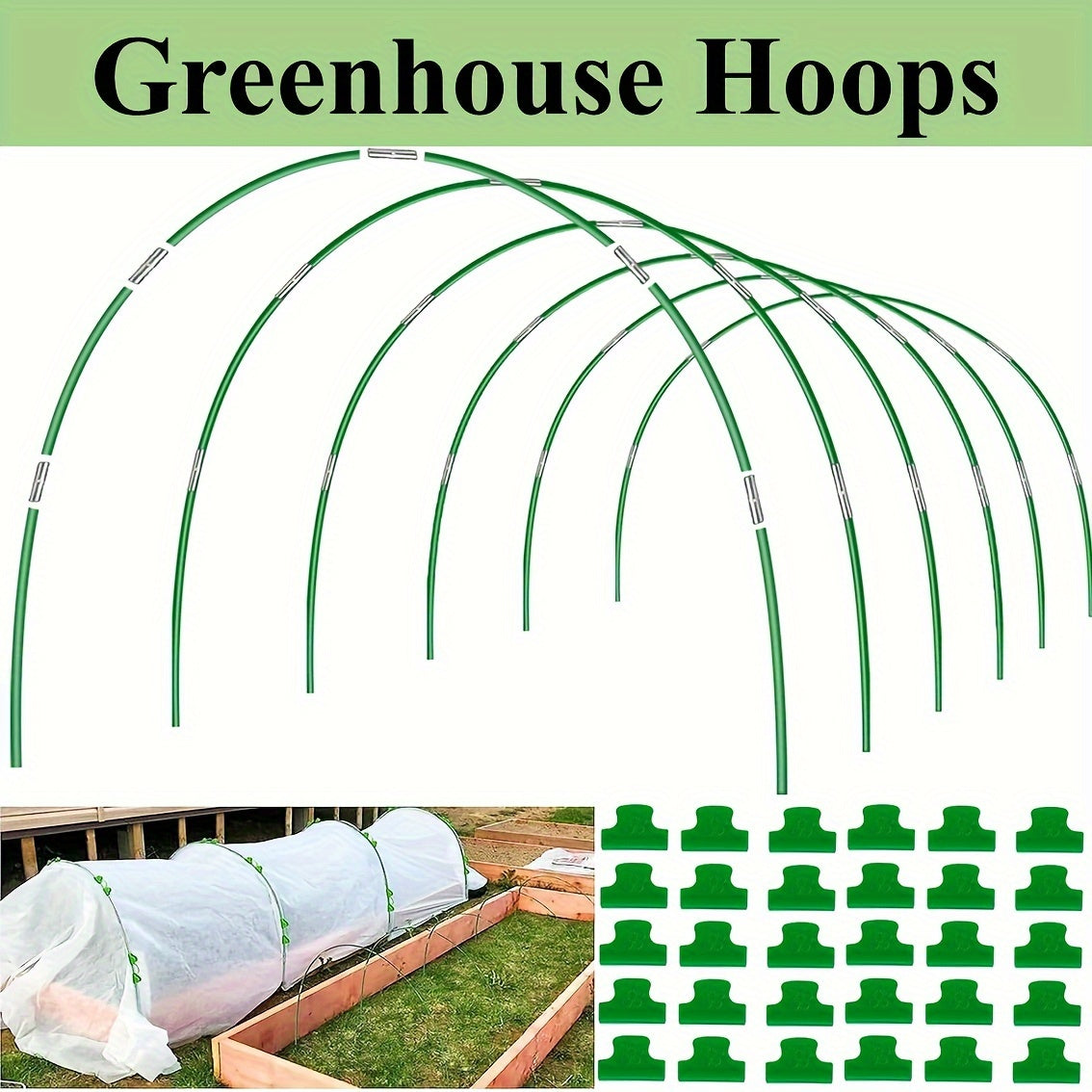 Garden Hoops Stainless Steel Fiberglass Support Hoop Frame Net Greenhouse Kit