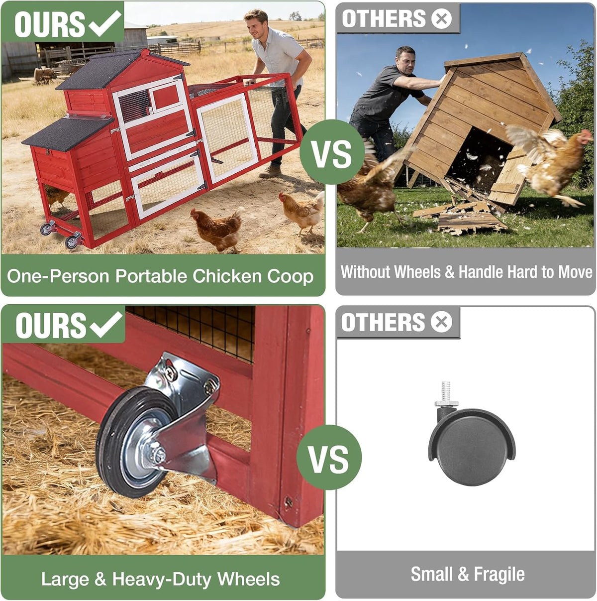 Mobile Chicken Coop with Wheels for 4-6 Chickens, Large Outdoor Hen House with Run, Weatherproof Asphalt Roof, Sanctionable Nesting Box & Pull-Out Tray, 6ft L x 2ft W x 3ft H - Red   Free K–12 Curriculum PDF Digital Download Included