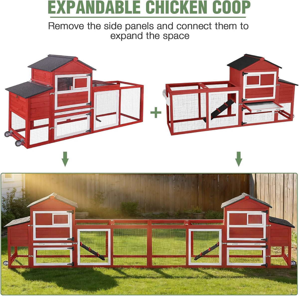 Mobile Chicken Coop with Wheels for 4-6 Chickens, Large Outdoor Hen House with Run, Weatherproof Asphalt Roof, Sanctionable Nesting Box & Pull-Out Tray, 6ft L x 2ft W x 3ft H - Red   Free K–12 Curriculum PDF Digital Download Included