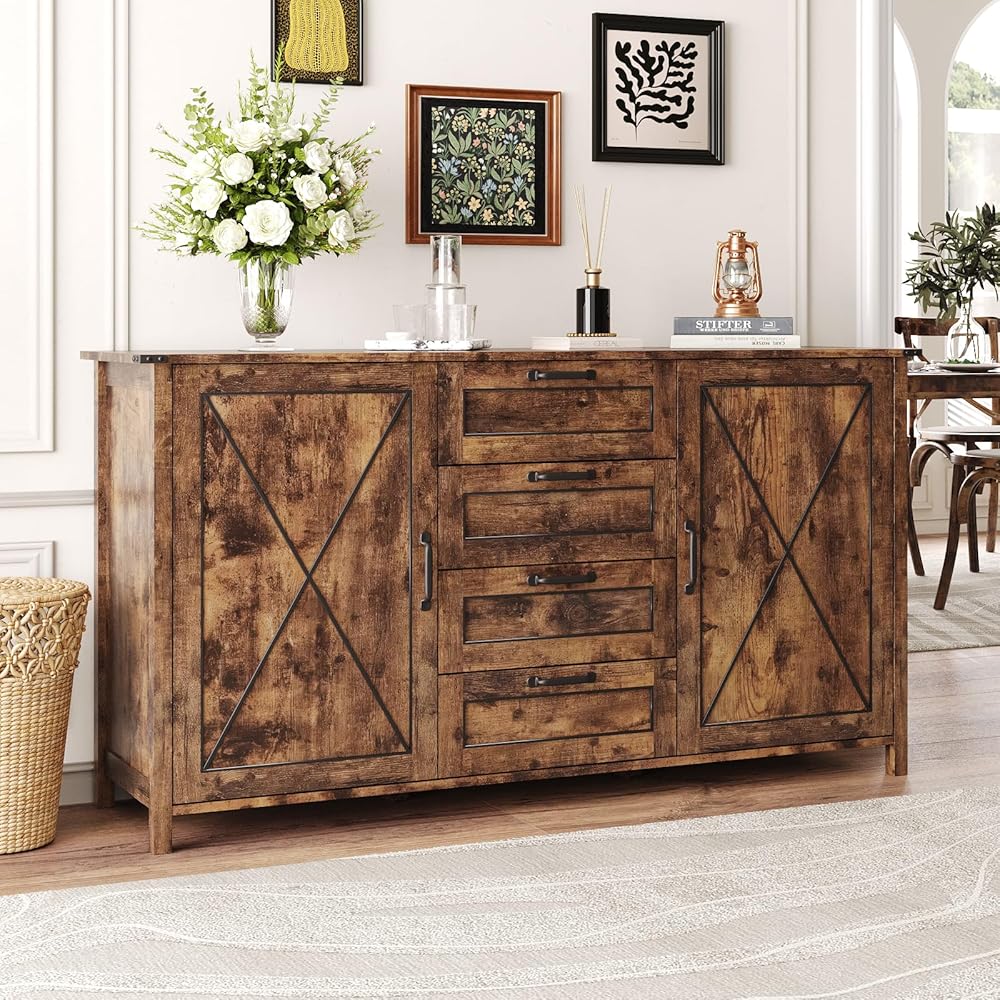 Buffet Cabinet, Sideboard Cabinet With 2 Doors And 4 Drawers,