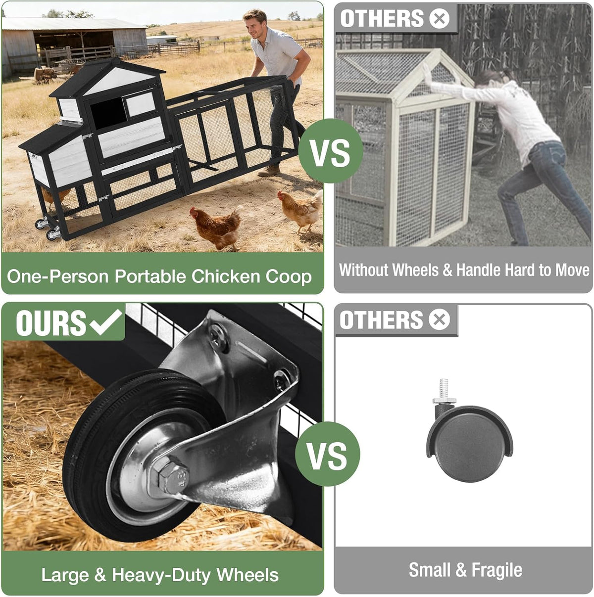 Mobile Chicken Coop with Wheels, Large Outdoor Hen House with Run for 4-6 Chickens, Weatherproof Asphalt Roof, Sanctionable Nesting Box & Pull-Out Tray, 6ft L x 2ft W x 3ft H - Black     Free K–12 Curriculum PDF Digital Download Included