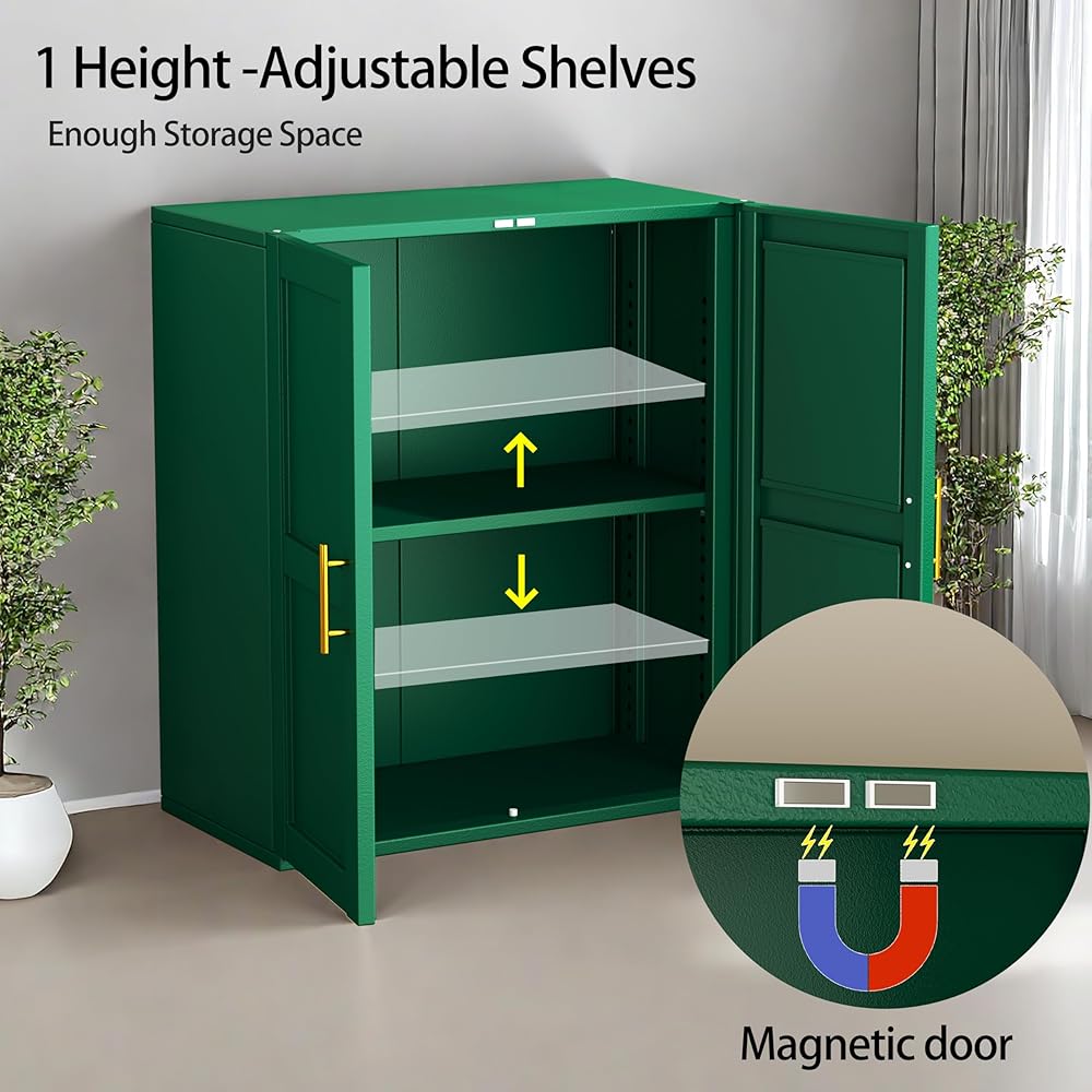 Metal Buffet Sideboard With Doors And Adjustable Shelves