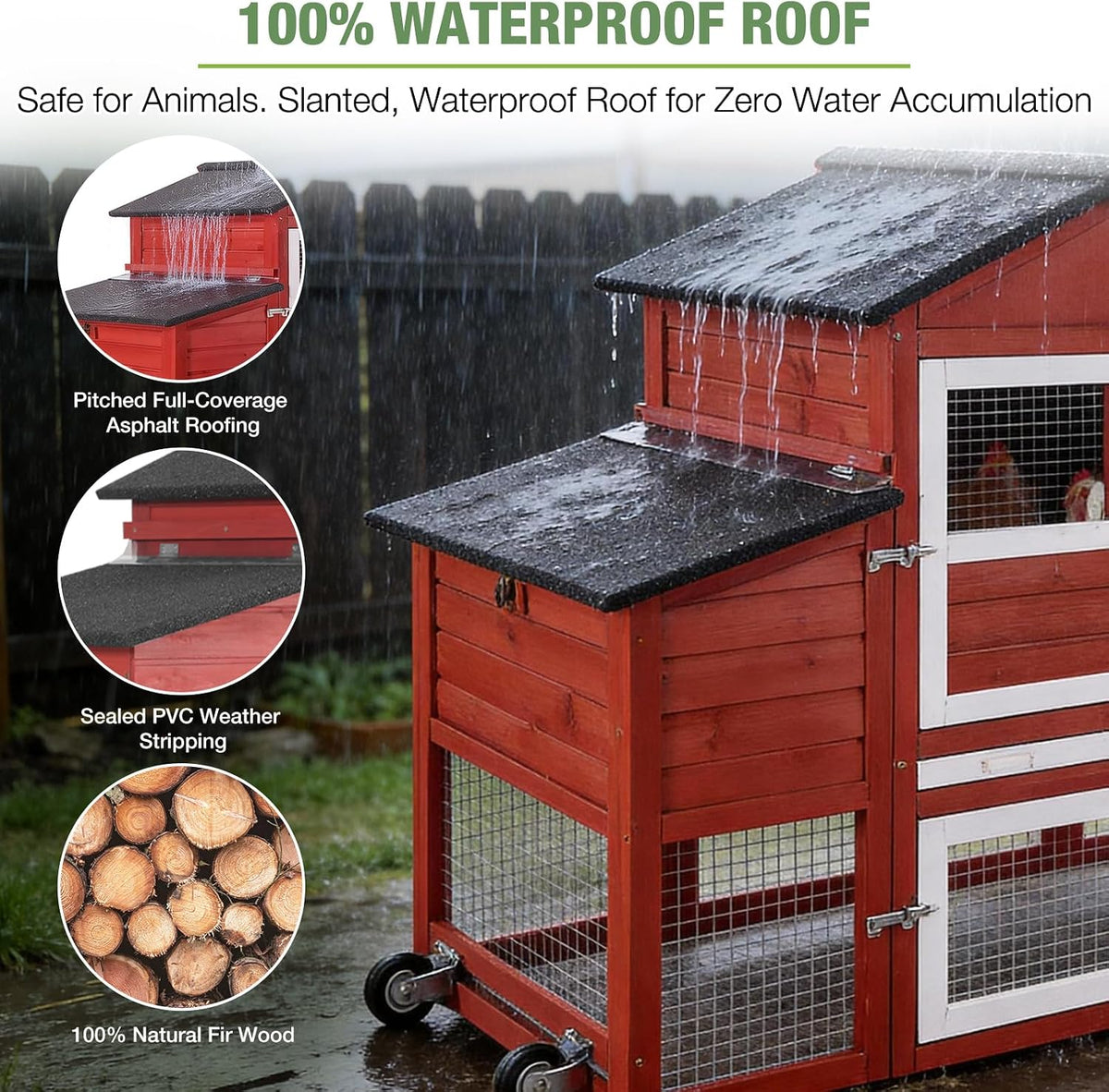 Mobile Chicken Coop with Wheels for 4-6 Chickens, Large Outdoor Hen House with Run, Weatherproof Asphalt Roof, Sanctionable Nesting Box & Pull-Out Tray, 6ft L x 2ft W x 3ft H - Red   Free K–12 Curriculum PDF Digital Download Included