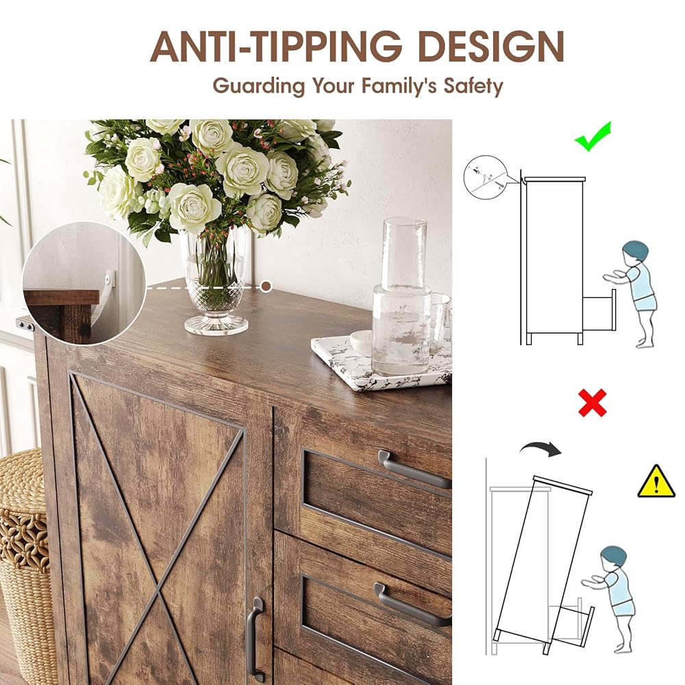 Buffet Cabinet, Sideboard Cabinet With 2 Doors And 4 Drawers,