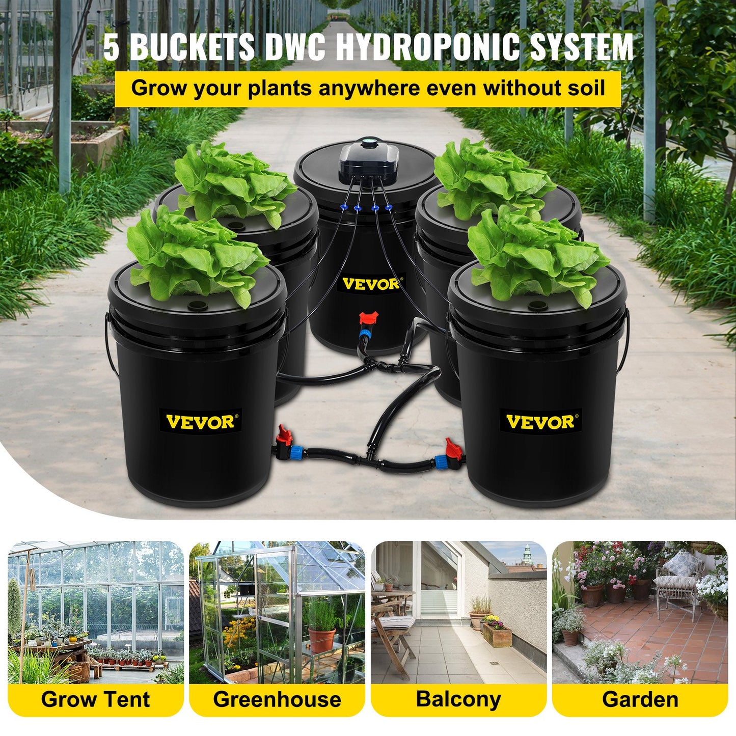 Hydroponic System, 5 Gallon 5 Buckets, Deep Water Culture Garden Growing Bucket, Hydroponics Grow Kit With Pump,