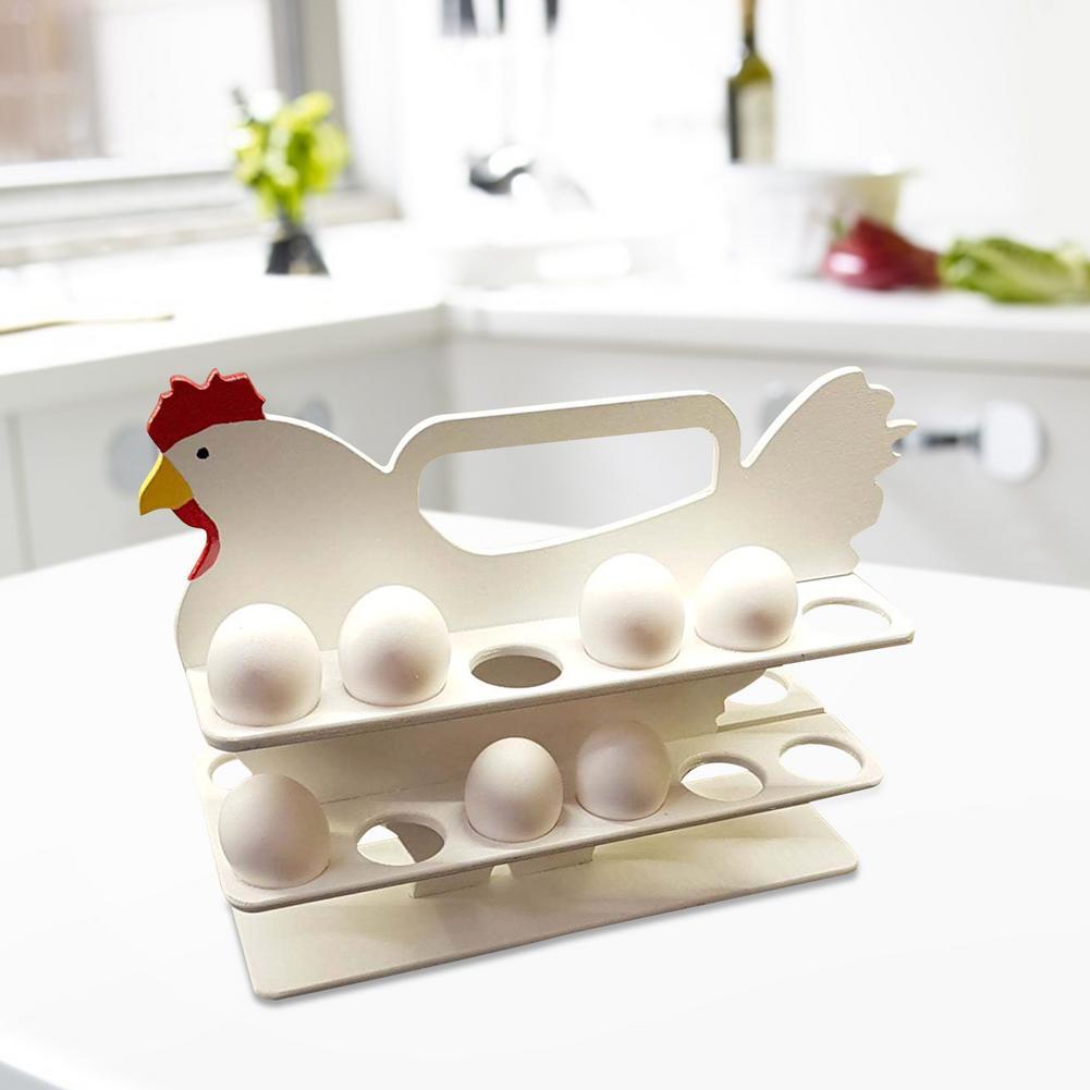 12 Cells Chicken Shape Egg Shelf Portable Wooden Case