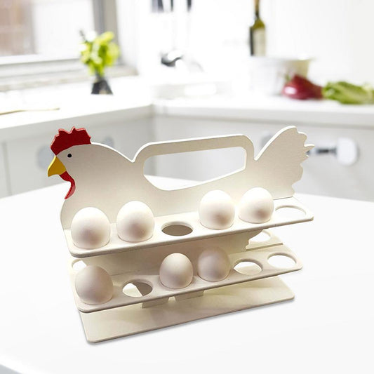 12 Cells Chicken Shape Egg Shelf Portable Wooden Case