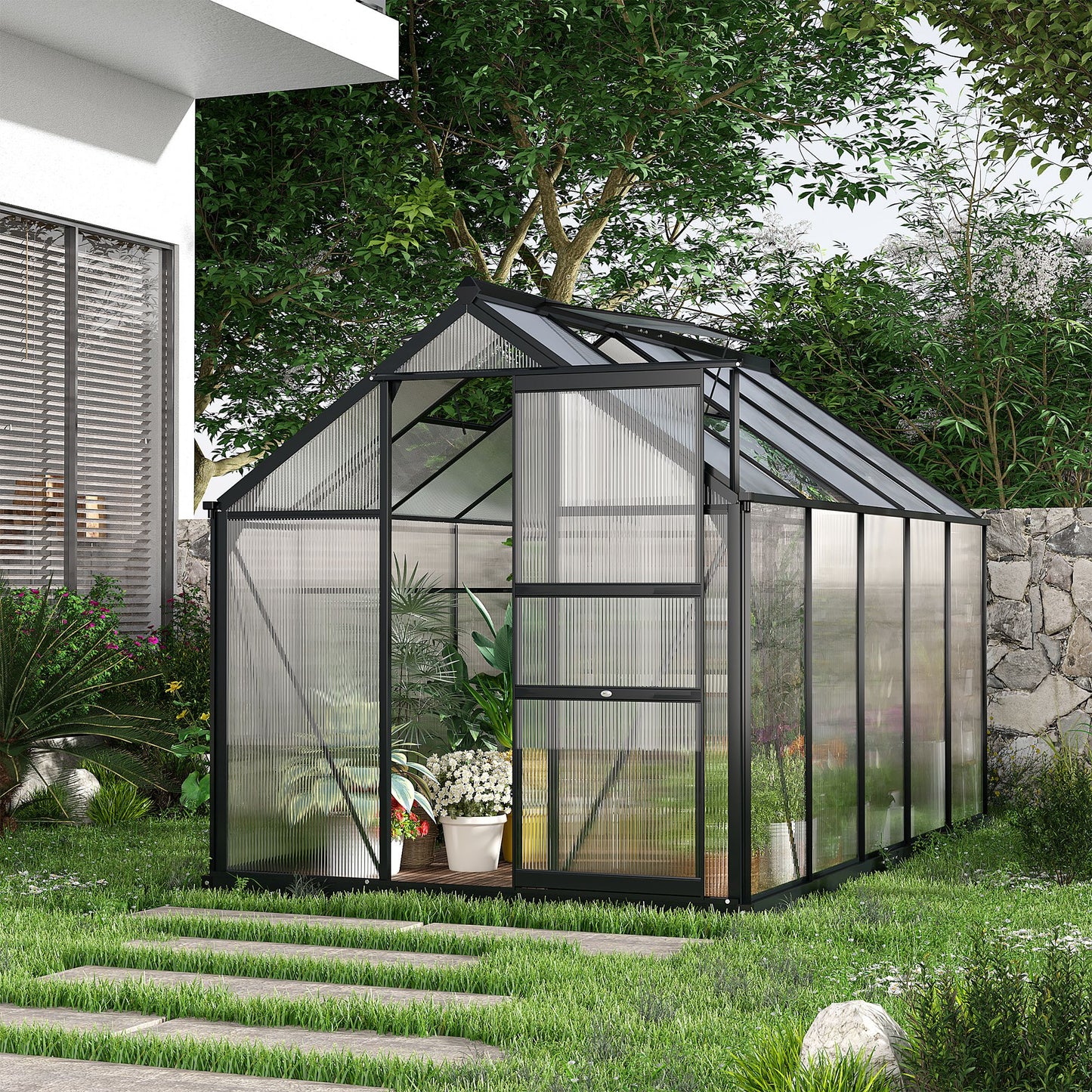 6.2' x 10.3' x 6.6' Outdoor Greenhouse with Walk-in Vent Door for Backyard Garden