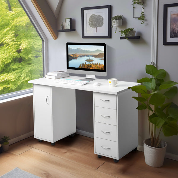 White One Door Four Drawers Computer Desk