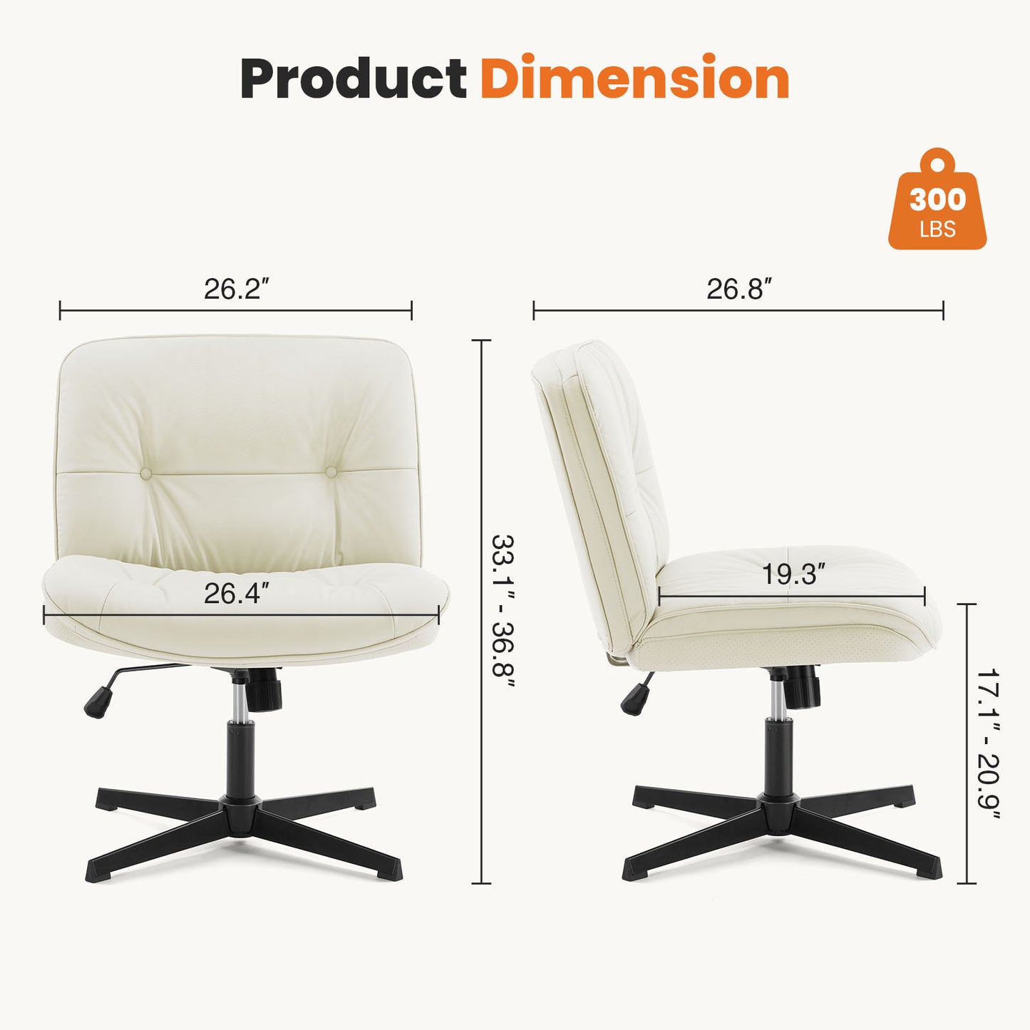 Armless Office Desk Wide Seat No Wheels