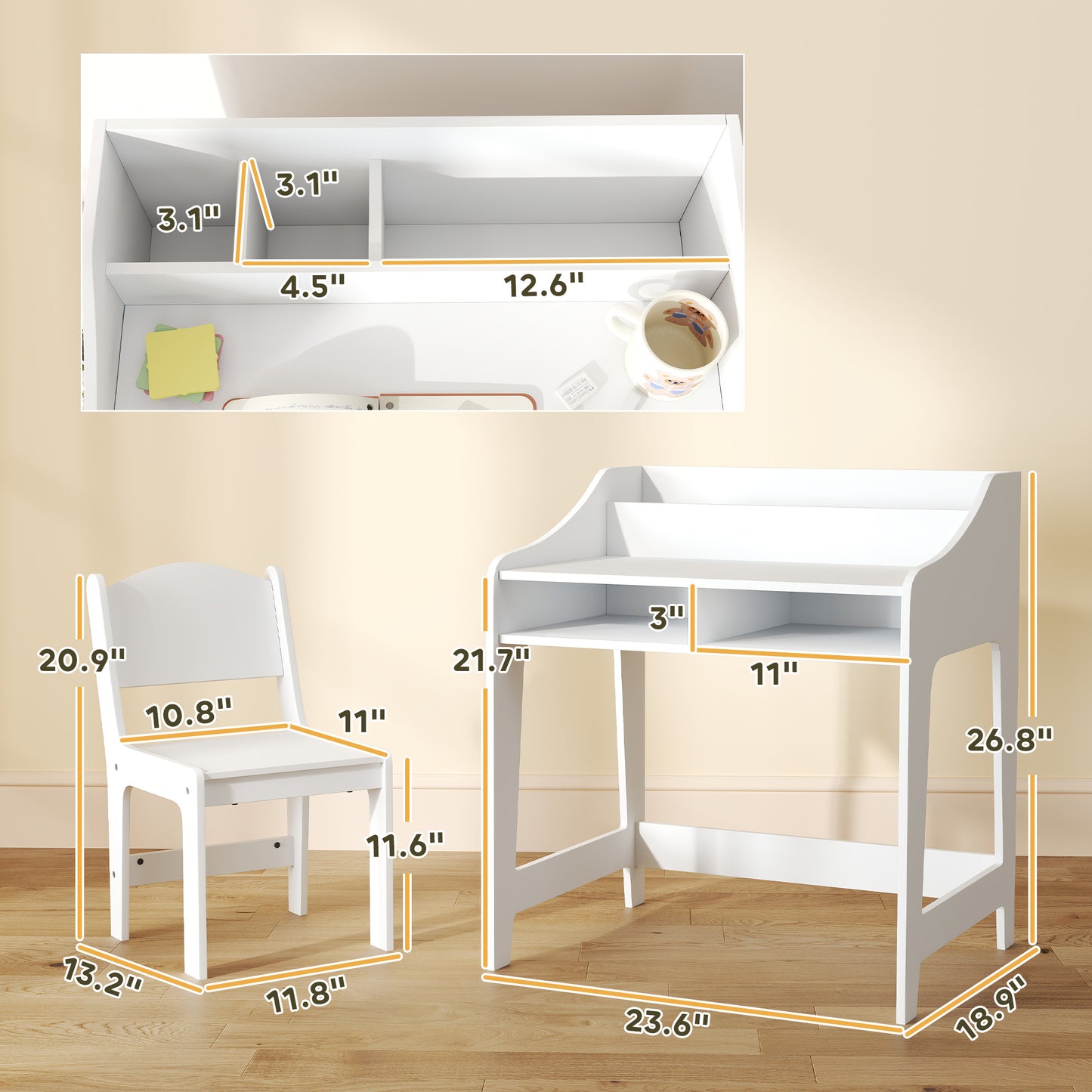Extra Small Childs Desk And Chair Set With Storage And Shelves