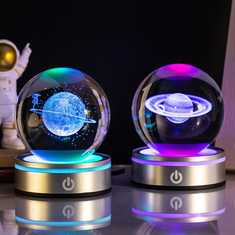 Creative 3D Inner Carving Luminous Crystal Ball Solar System Science Kit