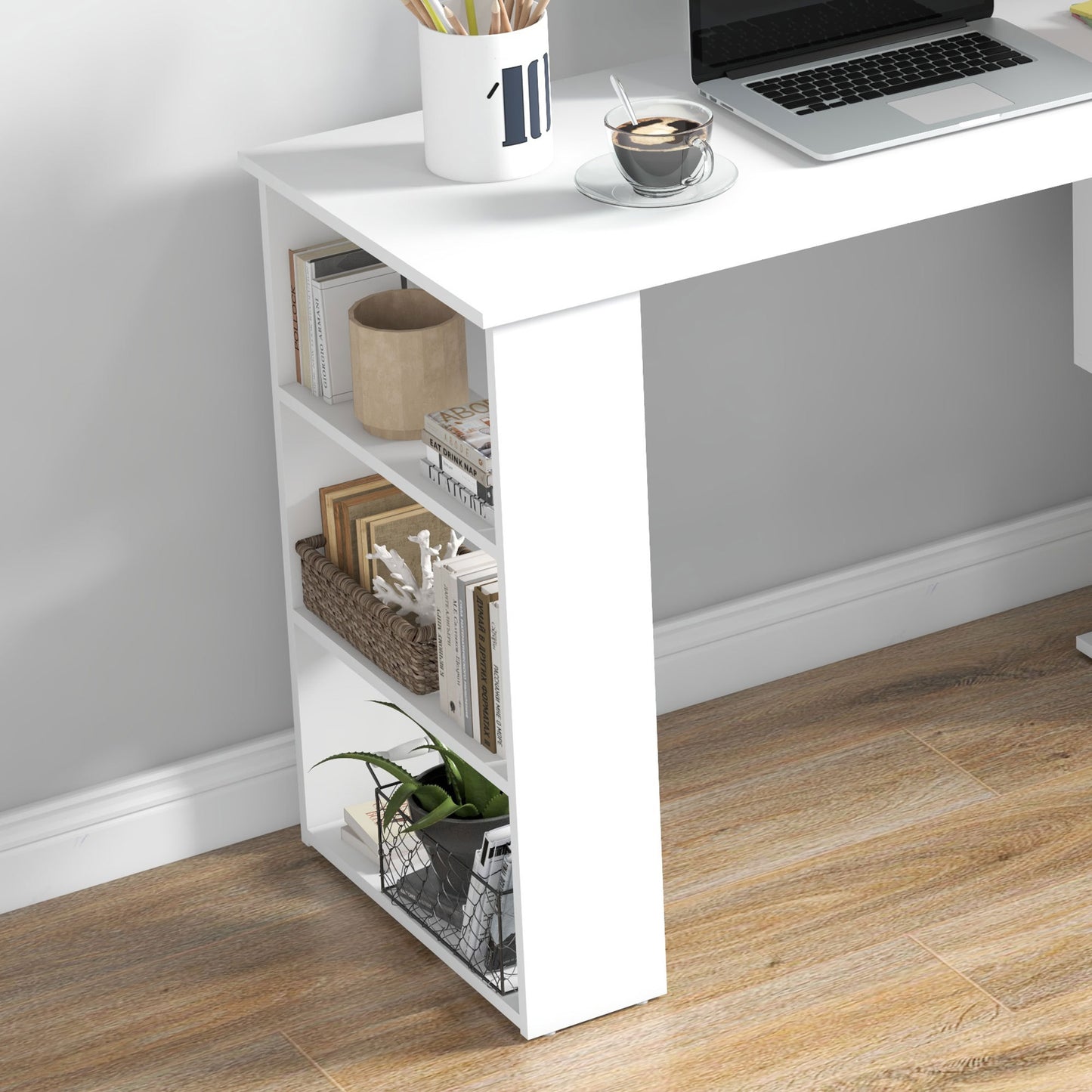 L Shaped Corner Computer Desk With Storage Shelves