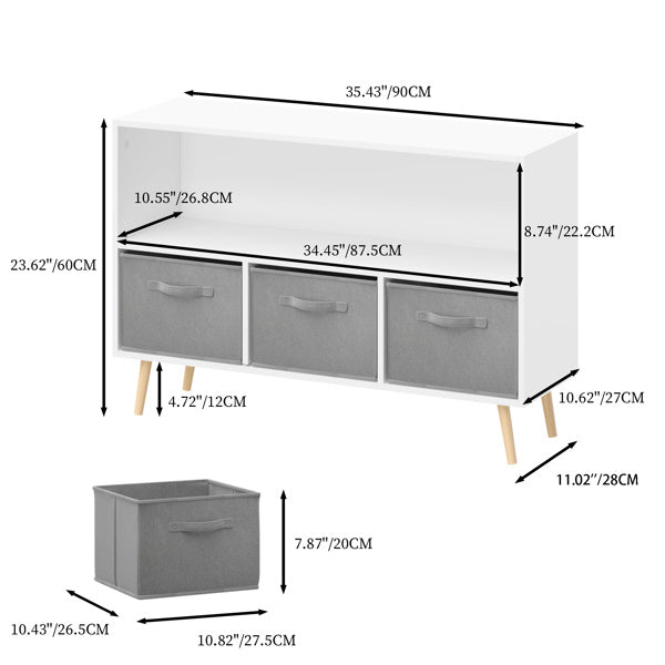 Children's Bookcase With Foldable Fabric Drawers, Children's Book Display