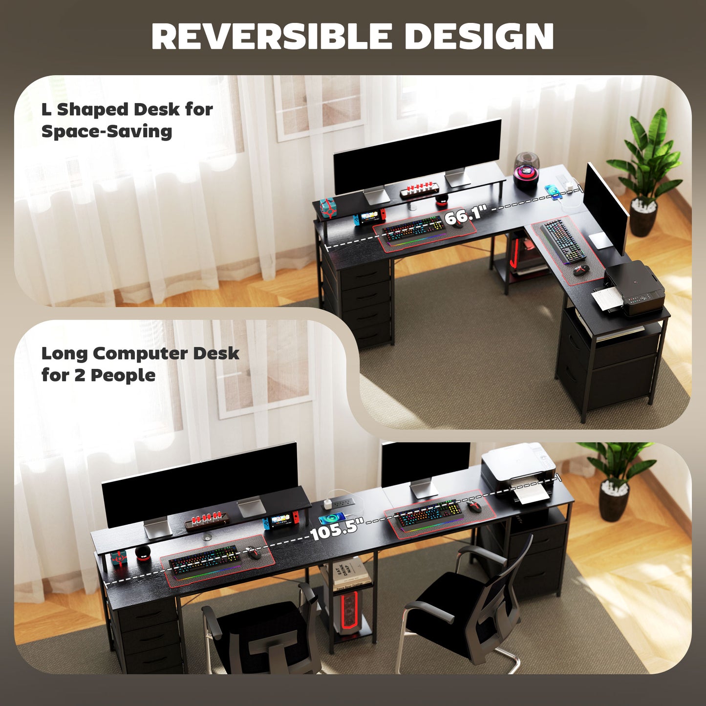 66" Reversible L Shaped Computer Desk